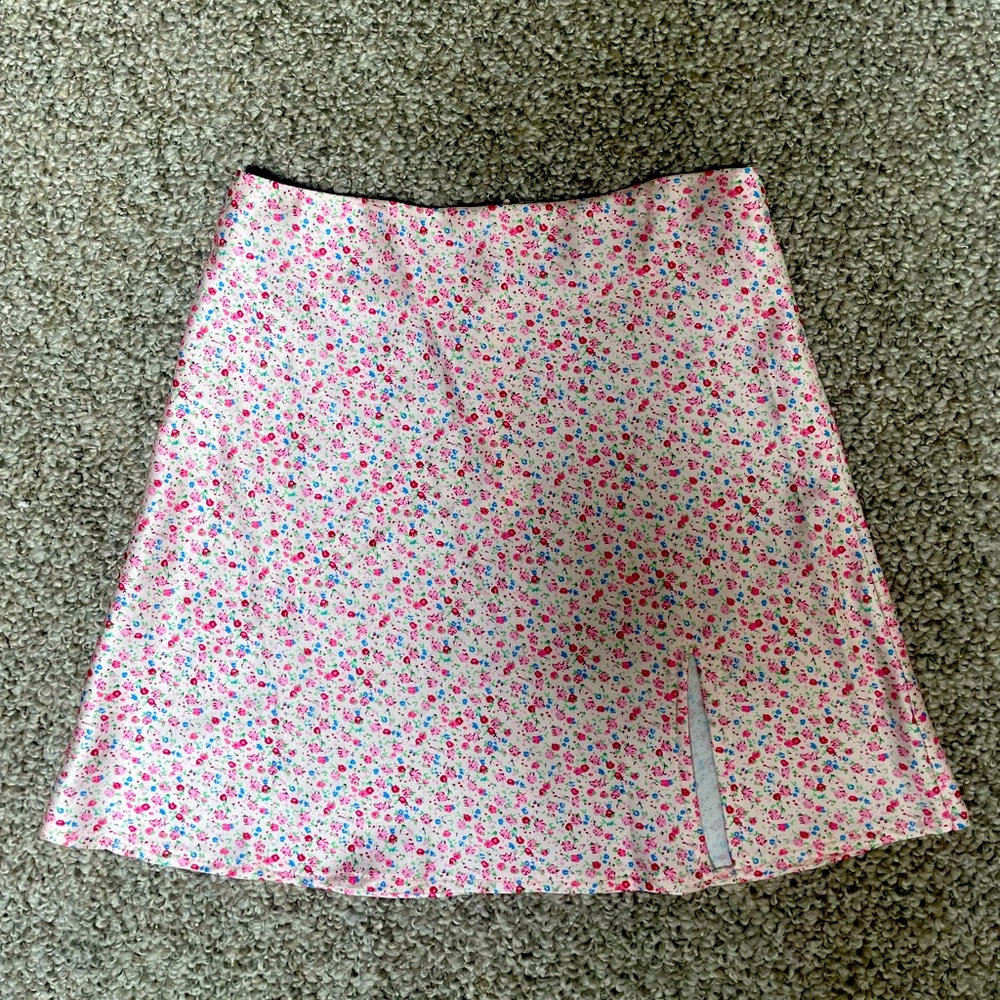 Princess Polly Pink Floral Mini Skirt with Slit